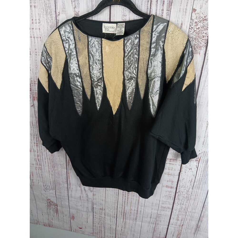 Bonnie And Bill By Holly Sweater Top Womans Medium Black 3/4 Sleeve Cotton Blend